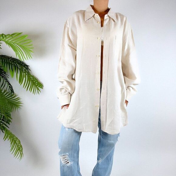 Vintage Y2K Coastal Chic Beachy Boho Oversized Linen Button Up Shirt / Size: XL - Picture 4 of 6